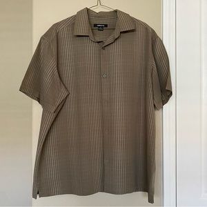 CLAIBORNE Brown White Short Sleeve Resort Wear Button Down Shirt